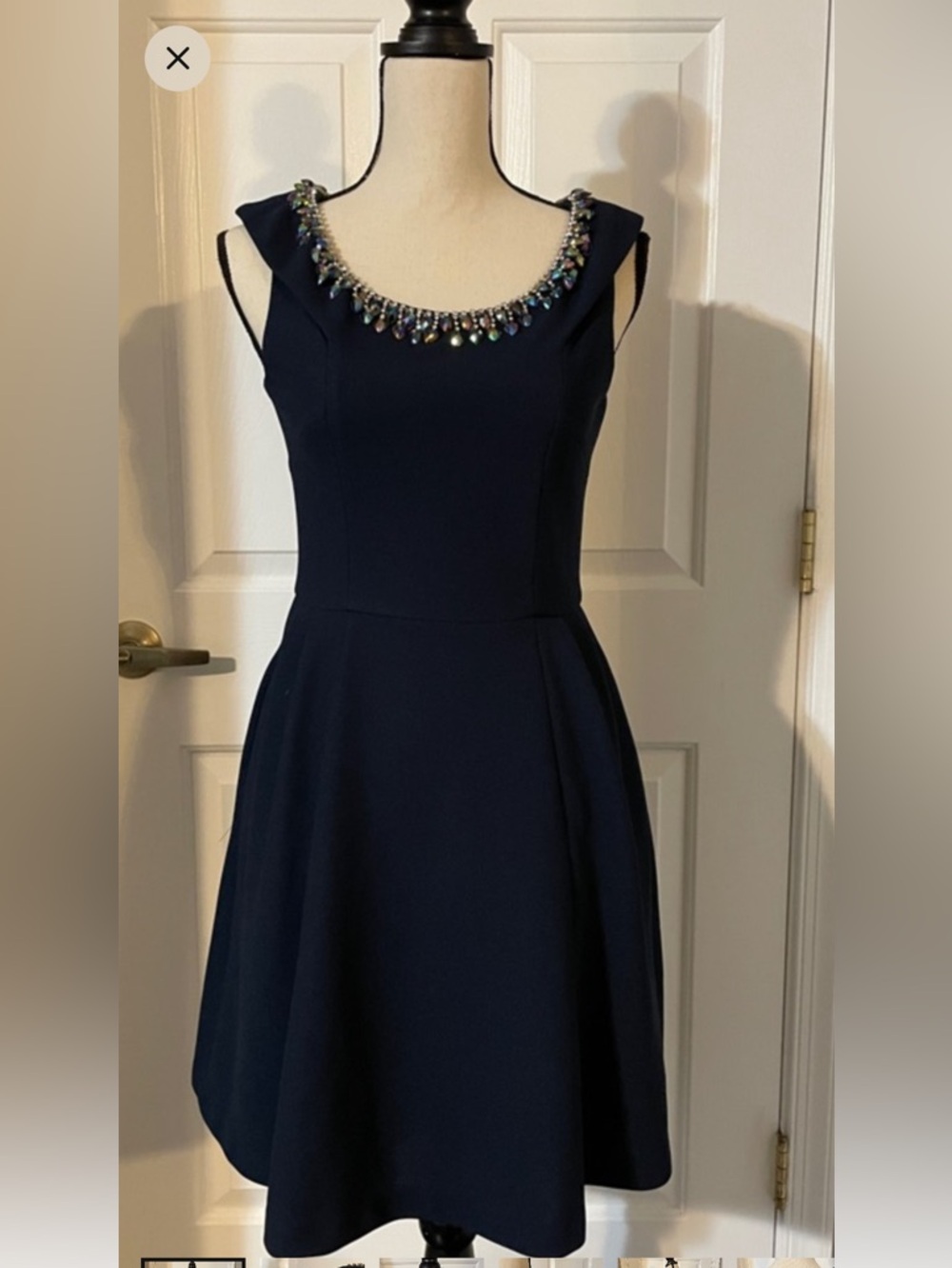 Betsey Johnson Navy Fit-and-Flare Mini Dress with Beaded Scoop Neck